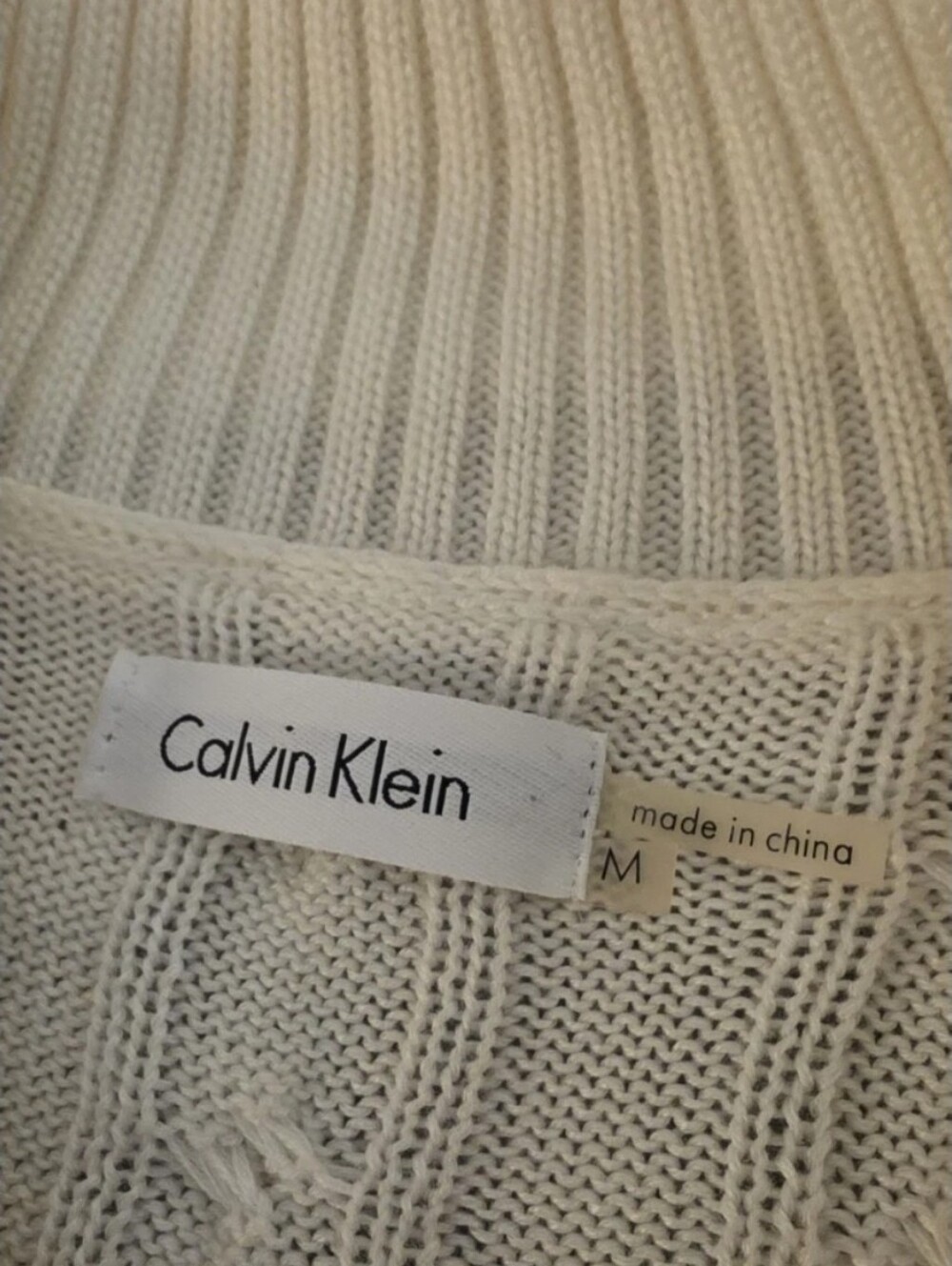Calvin Klein Size M Ivory Cable Knit Faux Wrap Leather Buckle Sweater Dress EUC - Picture 16 of 16